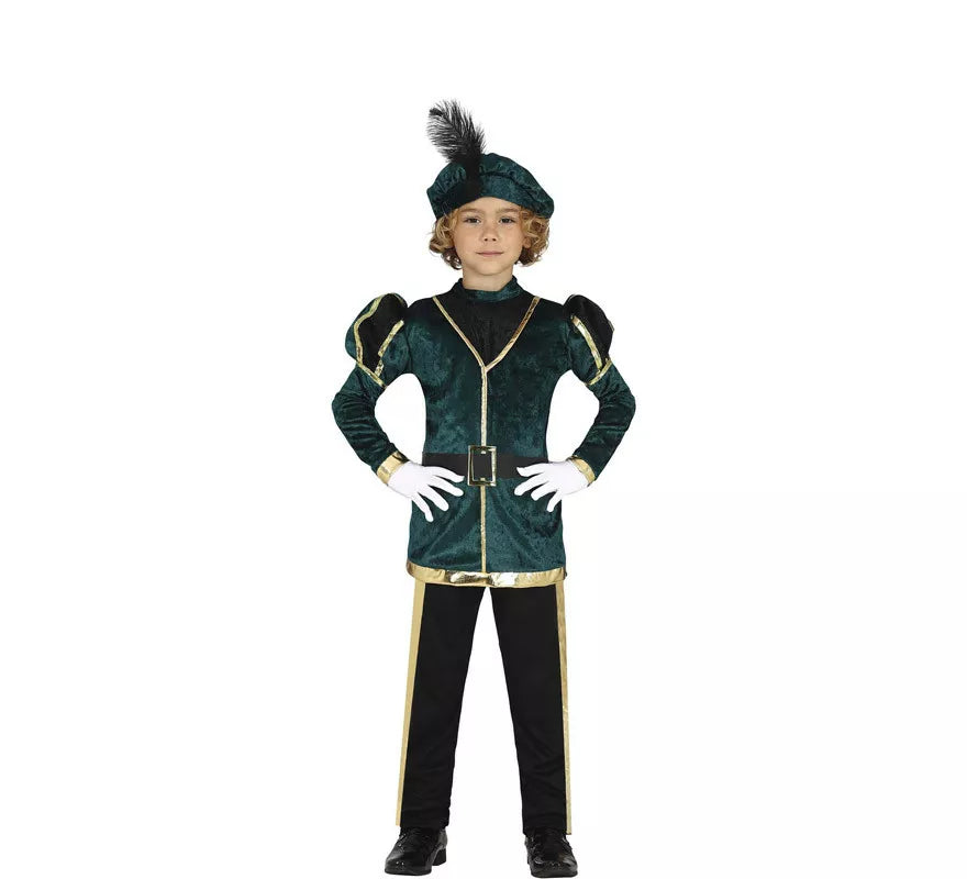 Disfraz de Paje Verde Elegante para niño