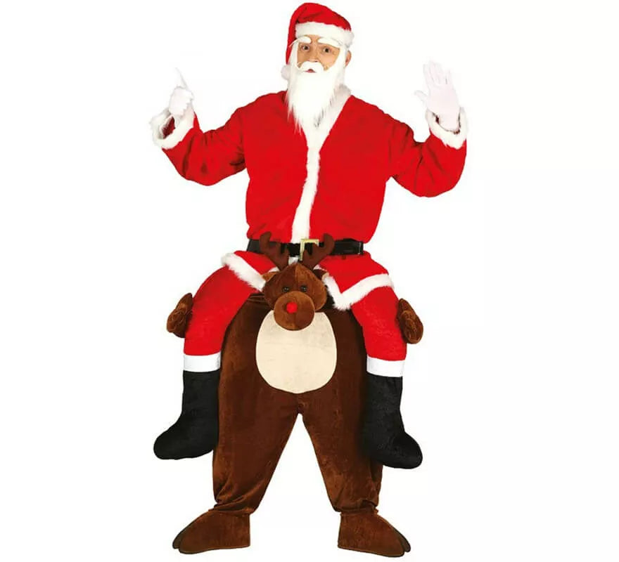 Translation missing: de.Disfraz de Papá Noel a hombros de Reno para adultos