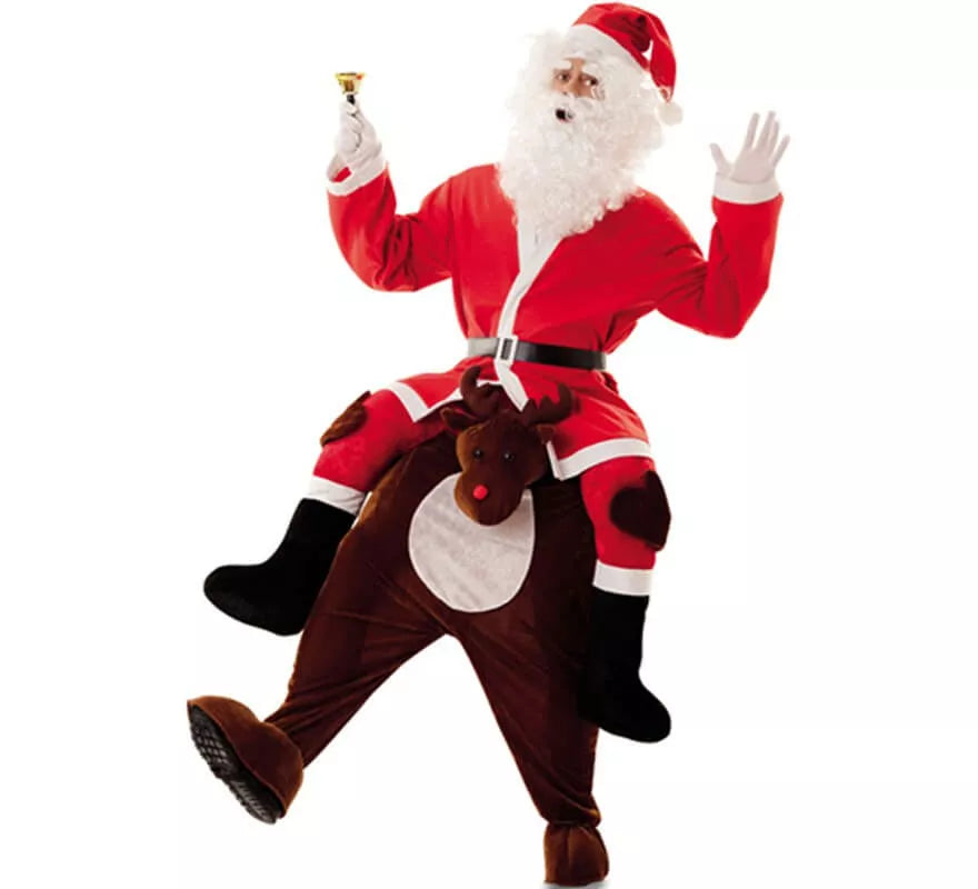 Translation missing: de.Disfraz de Papá Noel a hombros de Reno para adultos