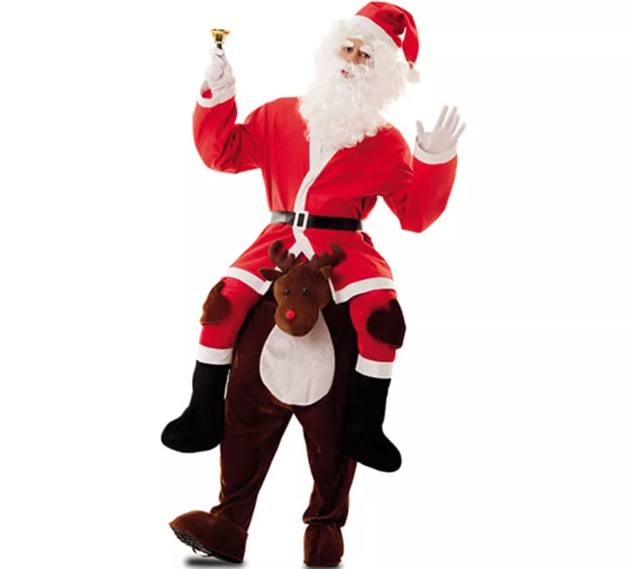 Translation missing: de.Disfraz de Papá Noel a hombros de Reno para adultos