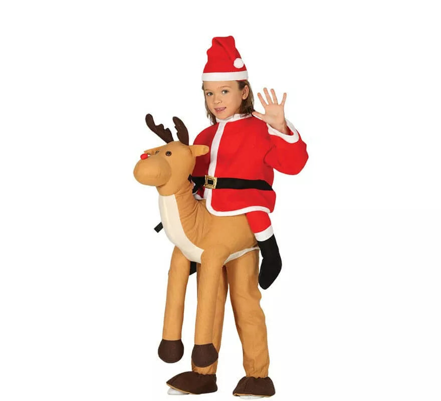 Translation missing: de.Disfraz de Papá Noel montando Reno para niños