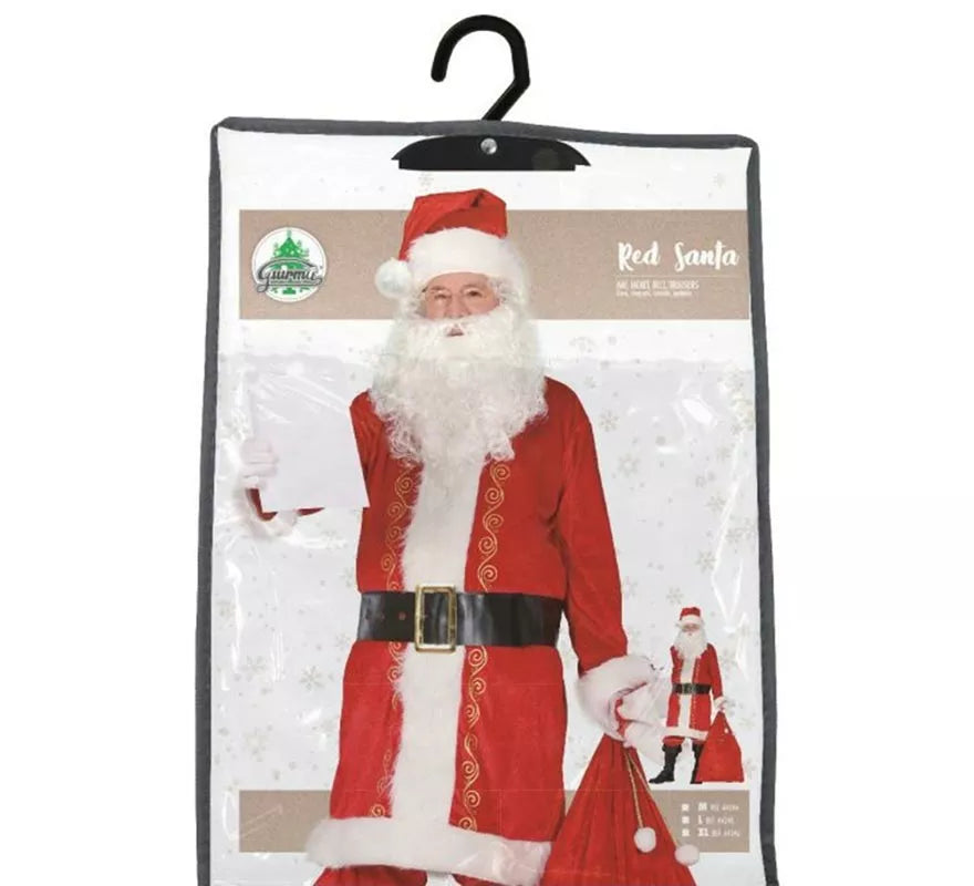 Disfraz de Papá Noel rojo tradicional con gorro para hombre