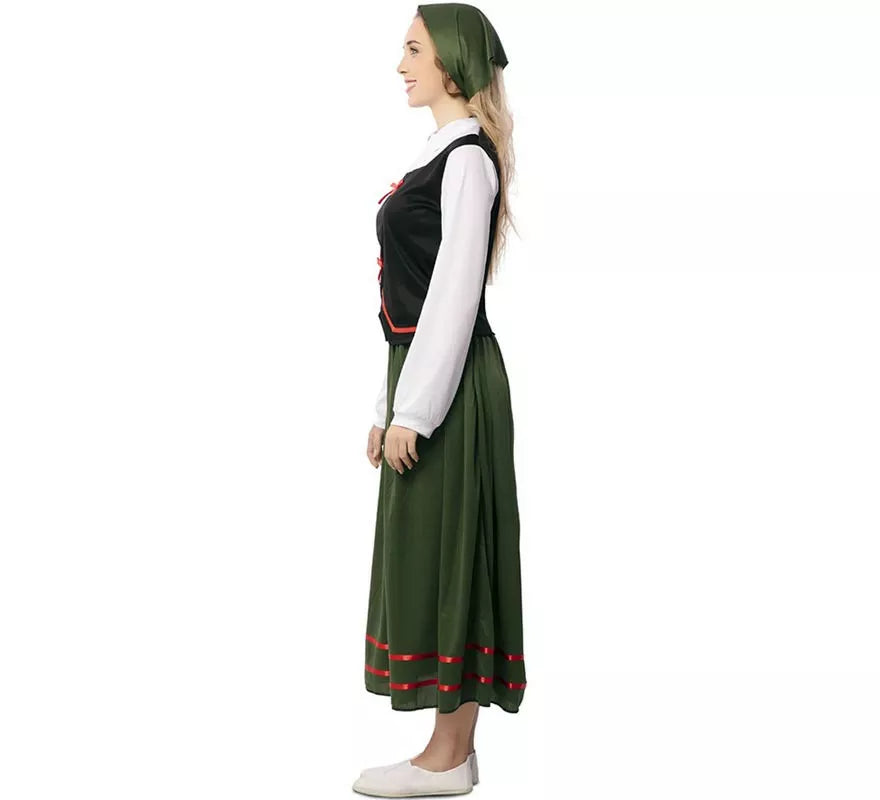 Translation missing: de.Disfraz de Pastora verde con pañuelo para mujer