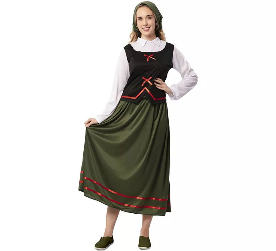 Translation missing: es.Disfraz de Pastora verde con pañuelo para mujer