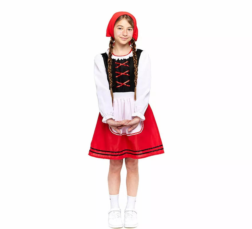 Translation missing: de.Disfraz de Pastorcilla Aldeana roja para niña