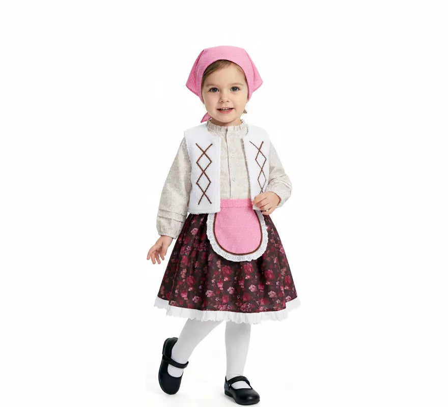 Translation missing: de.Disfraz de Pastorcita con Pañuelo rosa para niña
