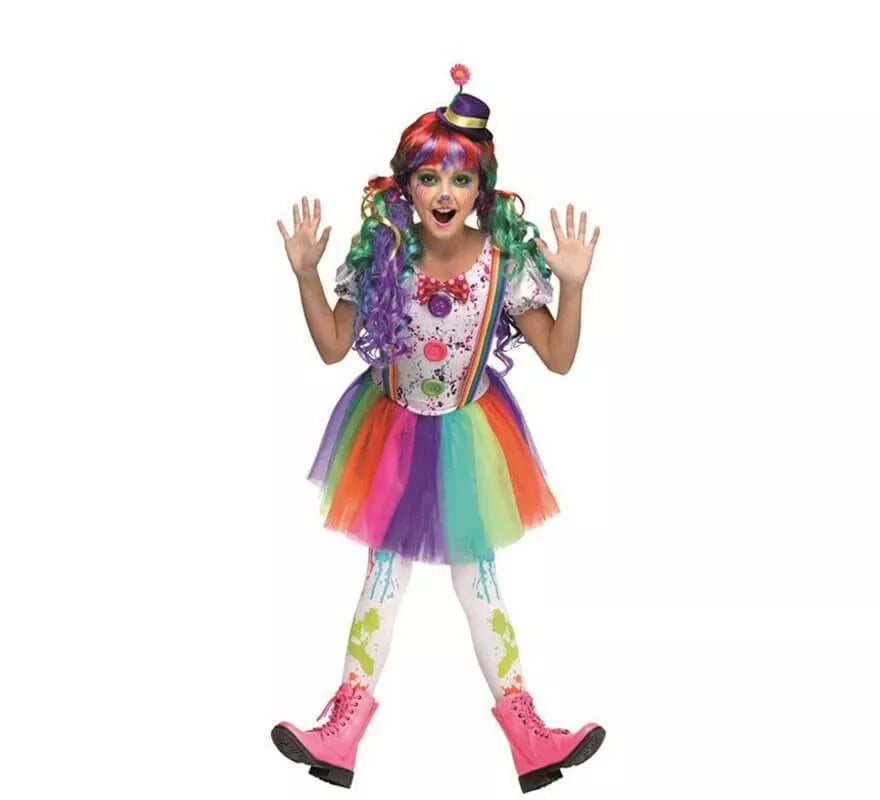 Translation missing: de.Disfraz de Payasa Arco Iris para niña