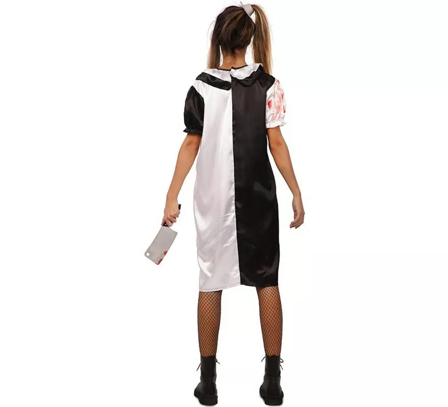 Translation missing: de.Disfraz de Payasa blanco y negro con sangre falsa para mujer