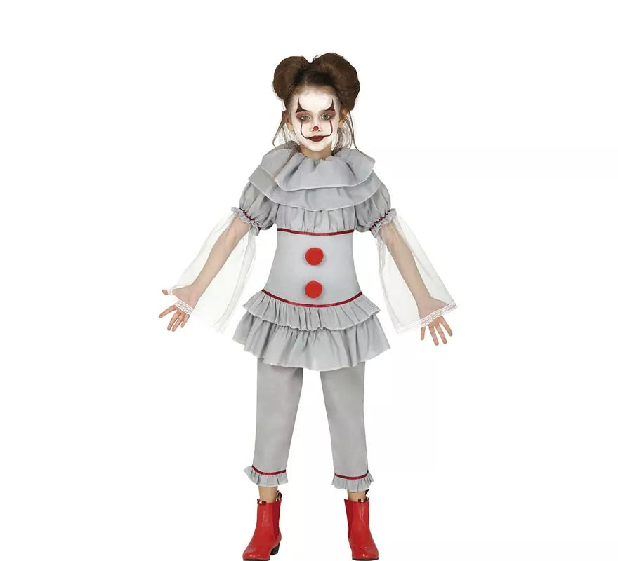 Translation missing: de.Disfraz de Payasa del Miedo Gris para niña