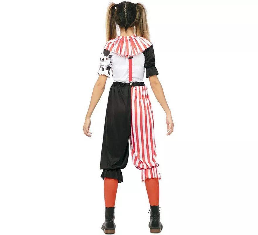 Translation missing: de.Disfraz de Payasa Malvada tricolor con cuello para mujer