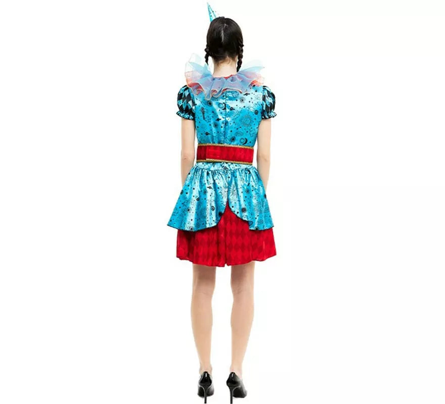 Disfraz de Payasa Maniaca azul y rojo para mujer