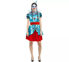 Blau-rotes Maniac Clown-Kostüm für Damen