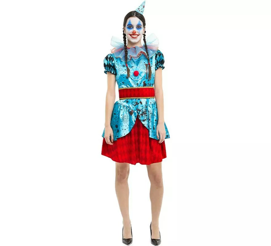 Translation missing: de.Disfraz de Payasa Maniaca azul y rojo para mujer