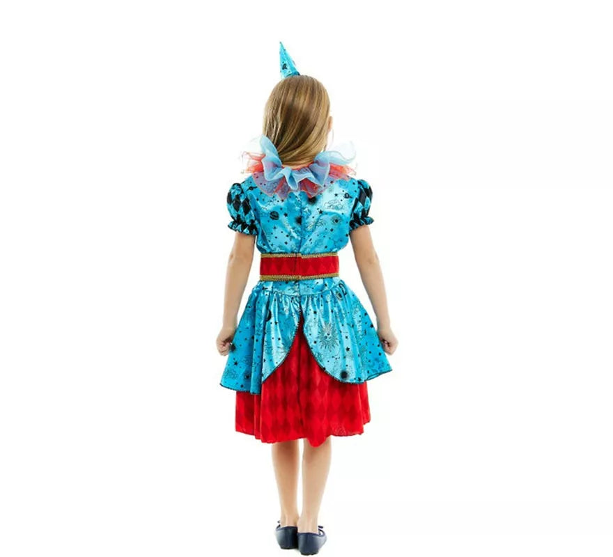 Translation missing: de.Disfraz de Payasa Maniaca azul y rojo para niña y adolescente
