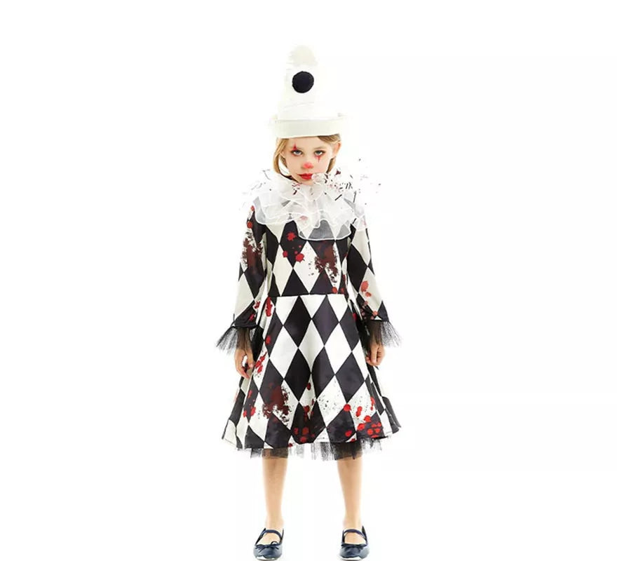 Translation missing: de.Disfraz de Payasa Pierrot Asesina con gorro para niña y adolescente