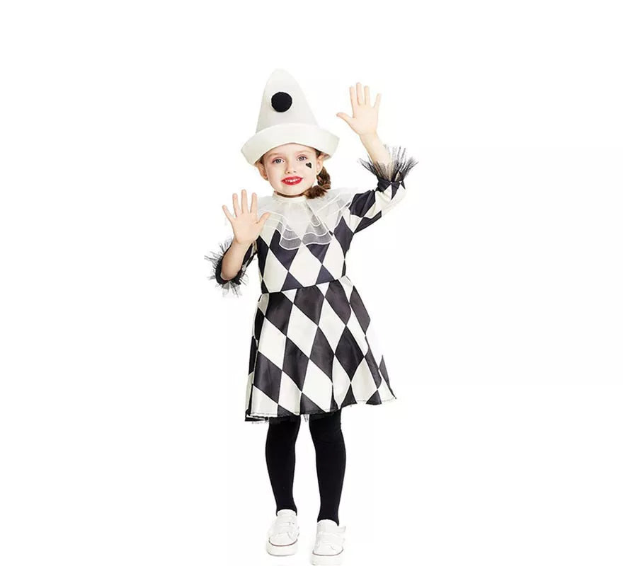 Translation missing: de.Disfraz de Payasa Pierrot rombos con sombrero para bebé y niña