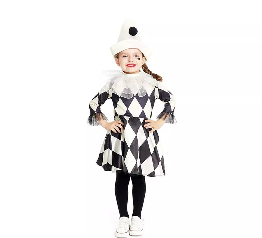 Translation missing: de.Disfraz de Payasa Pierrot rombos con sombrero para bebé y niña
