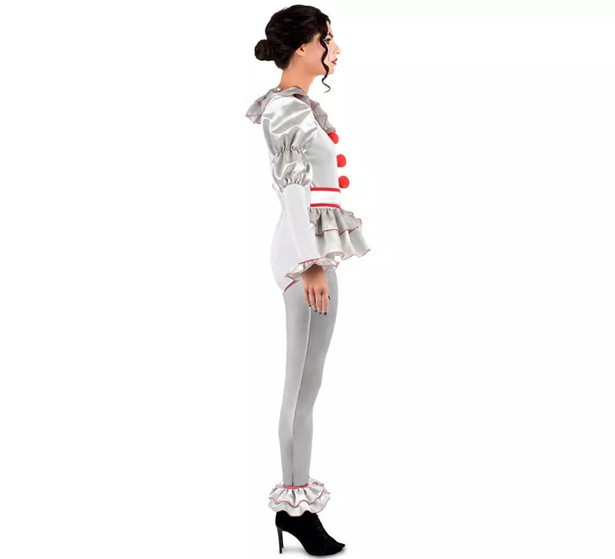 Translation missing: de.Disfraz de Payasa Siniestra gris y rojo para mujer