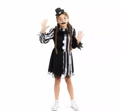 Schwarz-weißes Gruselclownkostüm für Mädchen