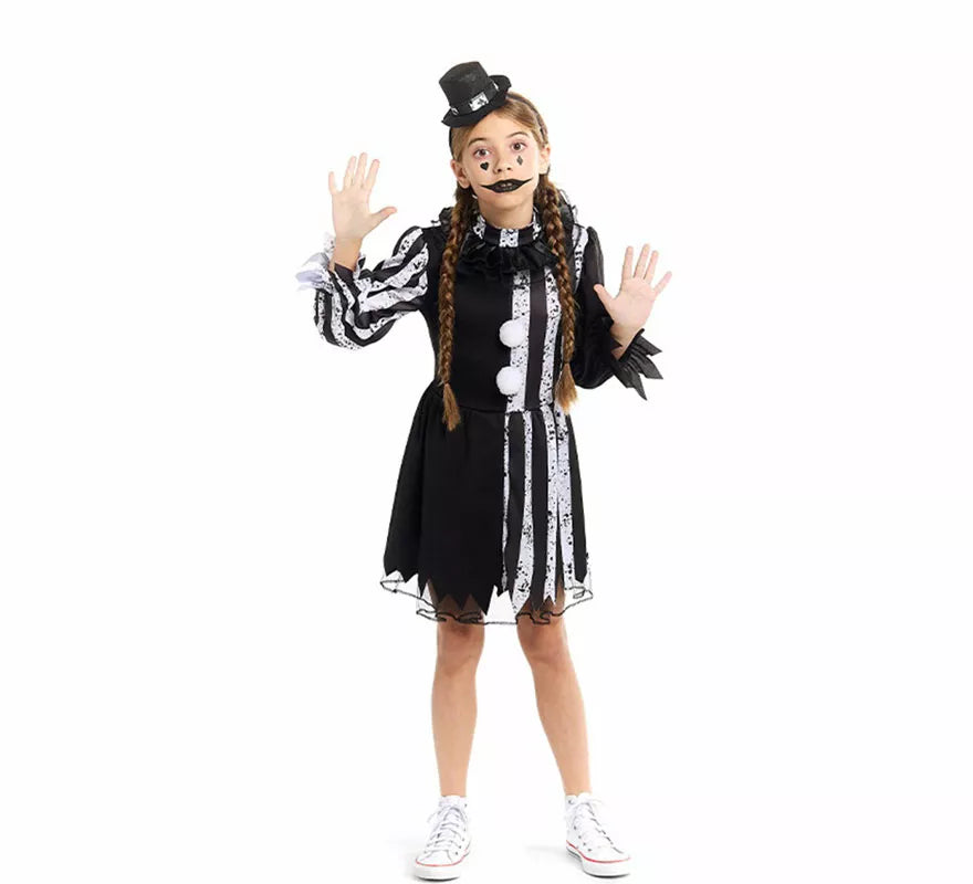 Translation missing: de.Disfraz de Payasa Terrorífica blanco y negro para niña