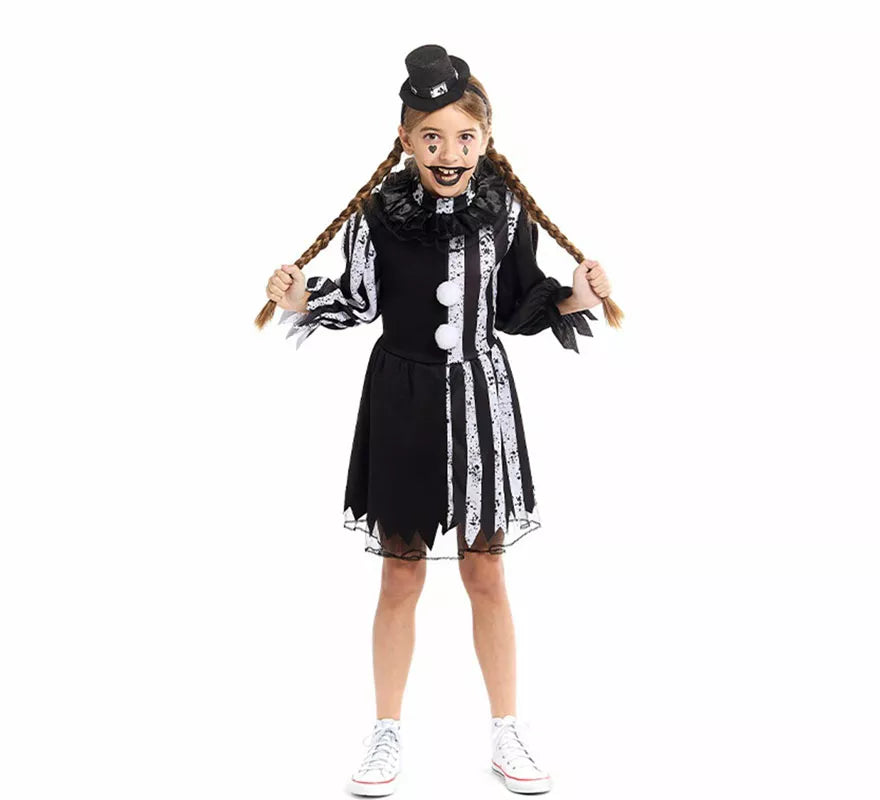 Translation missing: de.Disfraz de Payasa Terrorífica blanco y negro para niña