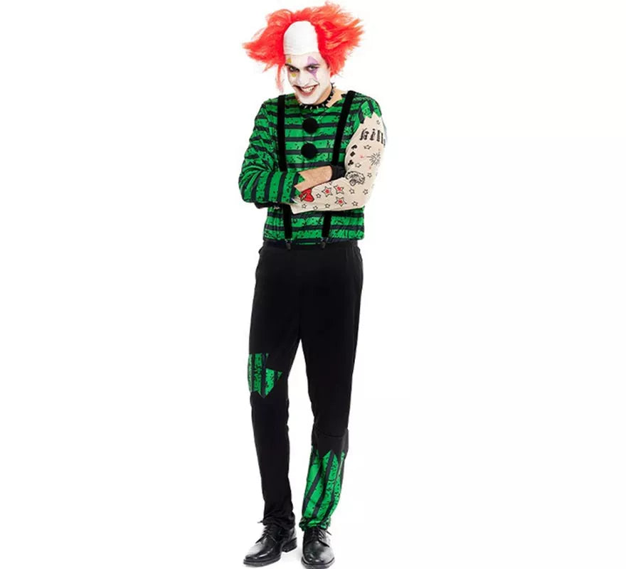 Translation missing: de.Disfraz de Payaso Asesino verde y negro para hombre