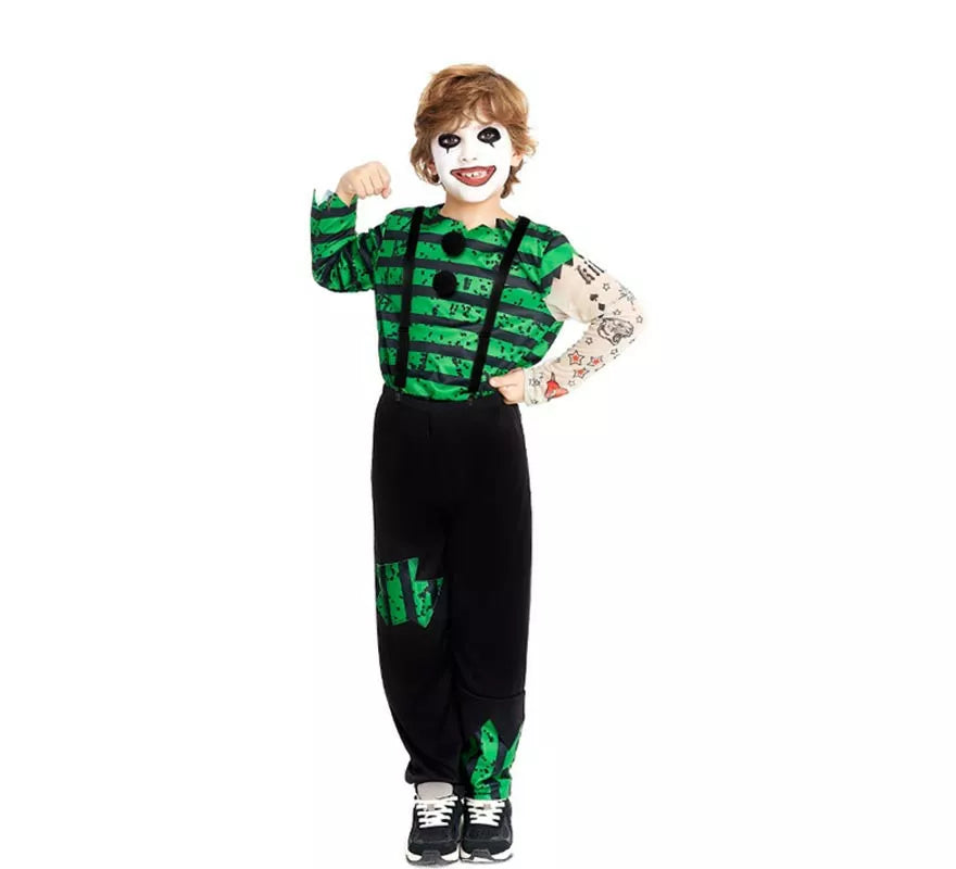 Translation missing: de.Disfraz de Payaso Asesino verde y negro para niño