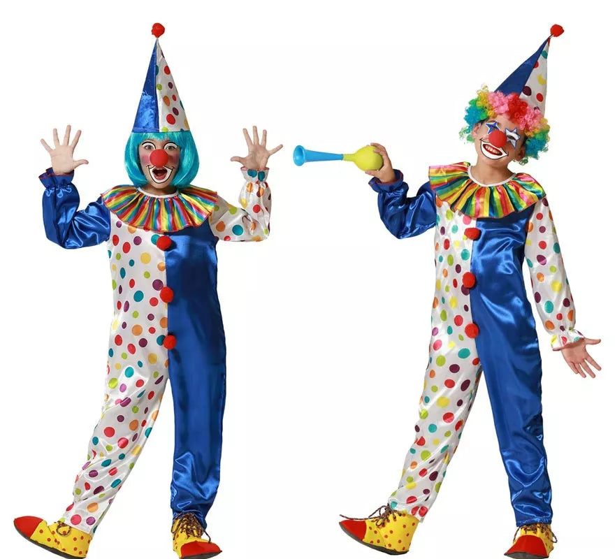Translation missing: de.Disfraz de Payaso azul con lunares coloridos para niños