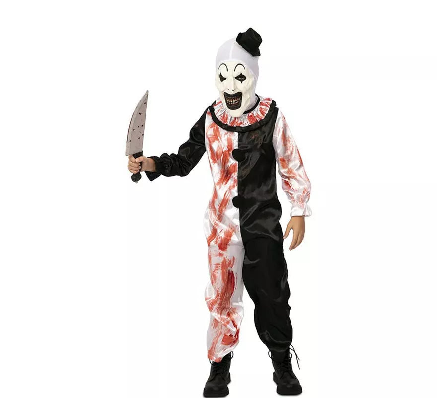 Disfraz de Payaso blanco y negro con sangre falsa para niño