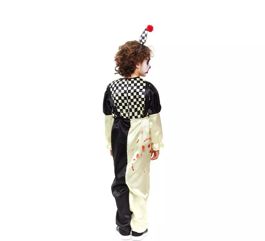 Translation missing: de.Disfraz de Payaso Horror a cuadros negro y blanco para niño