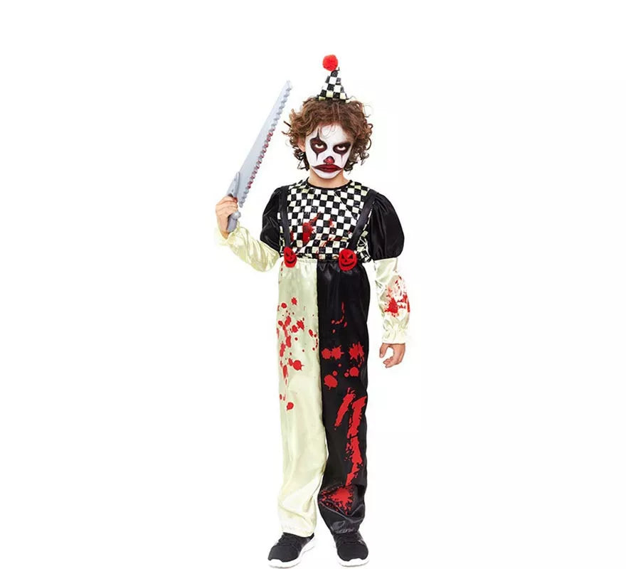 Translation missing: de.Disfraz de Payaso Horror a cuadros negro y blanco para niño