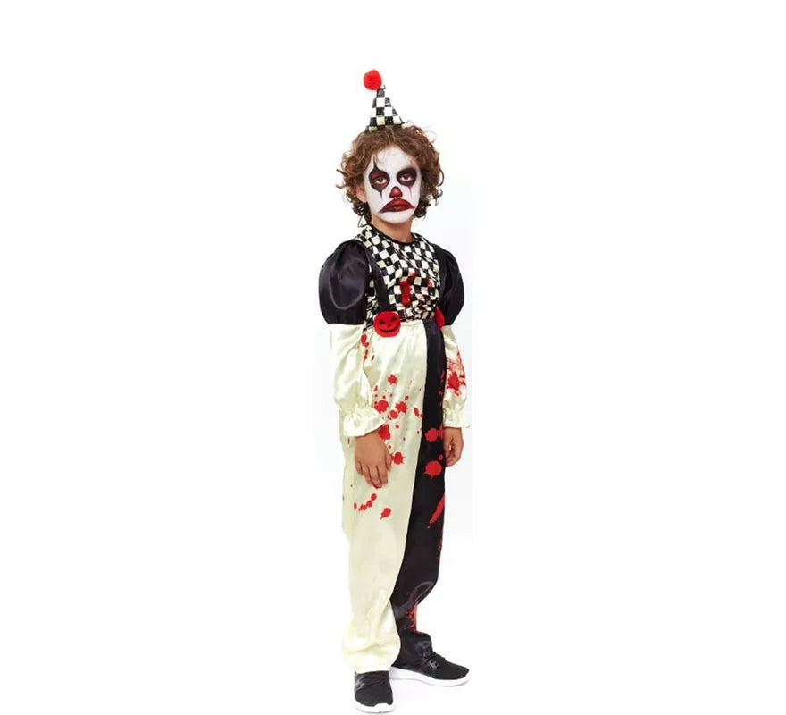 Translation missing: de.Disfraz de Payaso Horror a cuadros negro y blanco para niño
