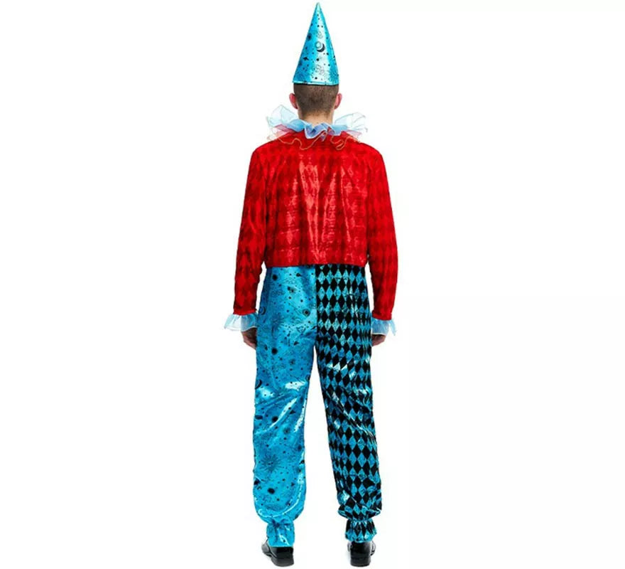 Translation missing: de.Disfraz de Payaso Maniaco azul y rojo para hombre
