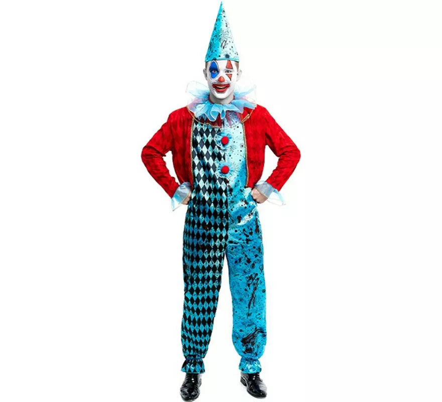 Translation missing: de.Disfraz de Payaso Maniaco azul y rojo para hombre