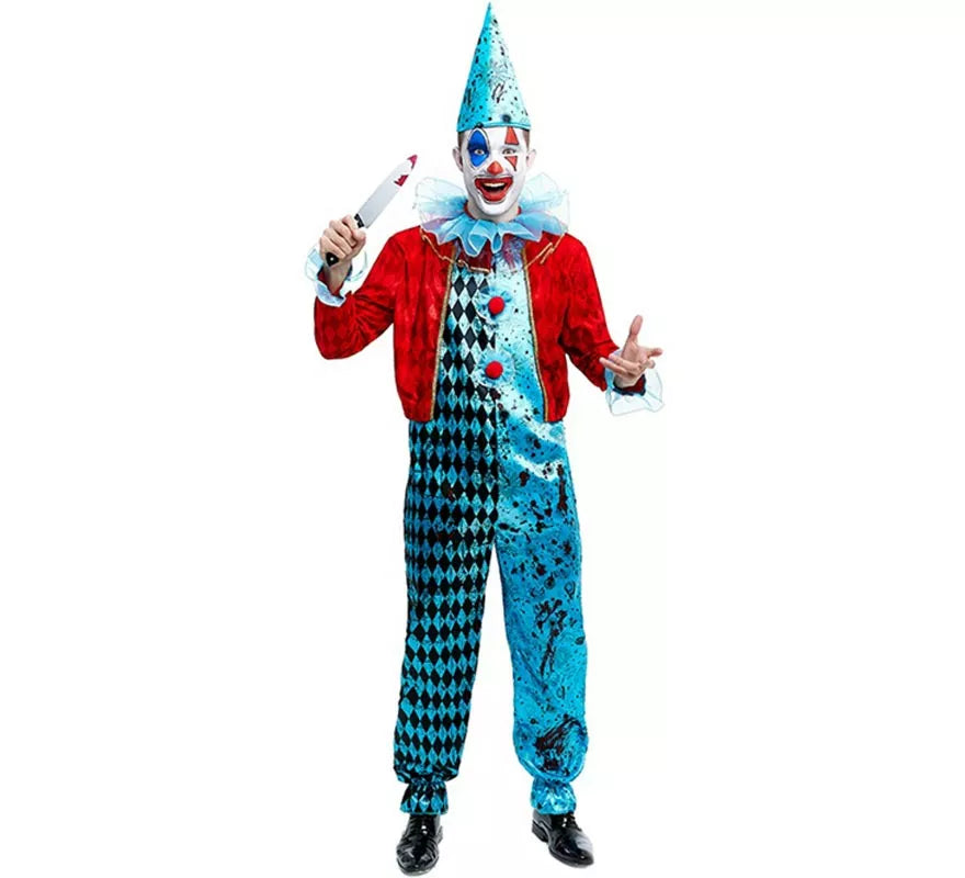 Translation missing: de.Disfraz de Payaso Maniaco azul y rojo para hombre
