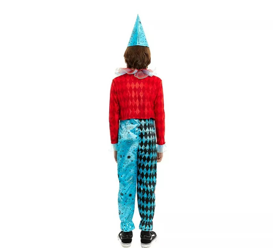 Translation missing: de.Disfraz de Payaso Maniaco azul y rojo para niño