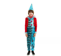 Blau-rotes Maniac Clown-Kostüm für Kinder