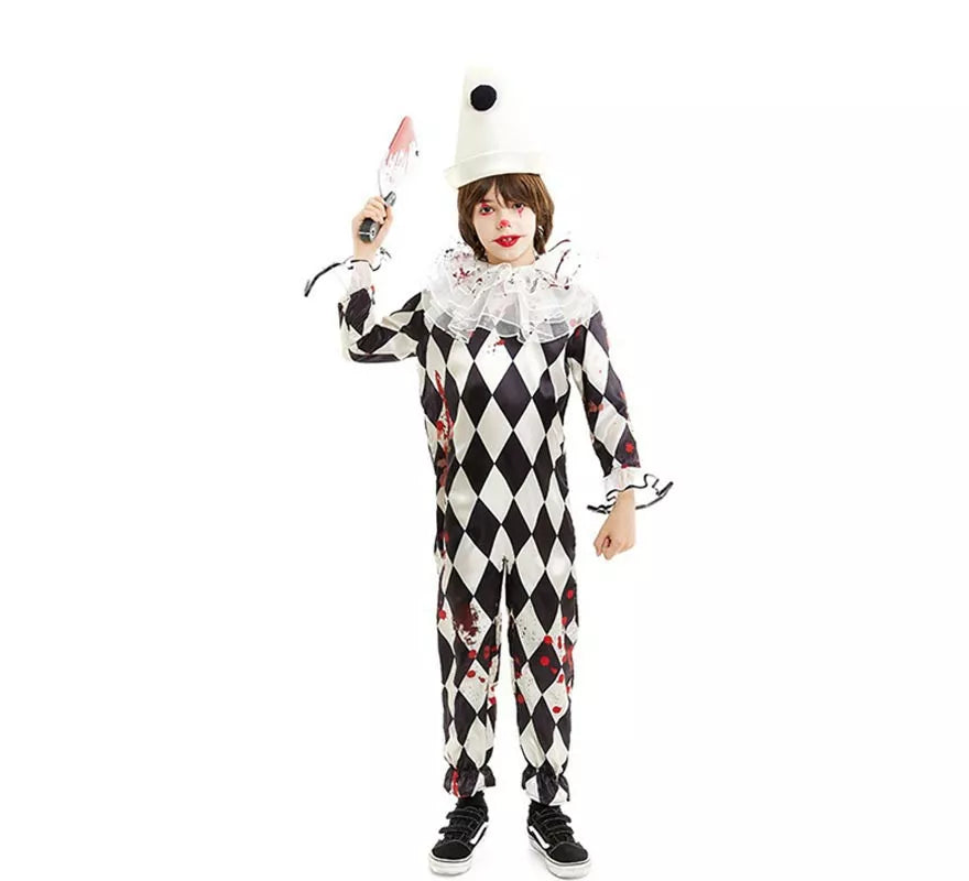 Translation missing: de.Disfraz de Payaso Pierrot Asesino con gorro para niño