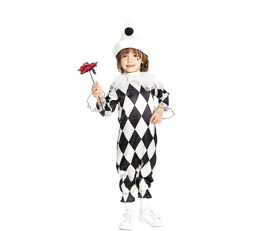 Translation missing: de.Disfraz de Payaso Pierrot rombos con sombrero para bebé y niño