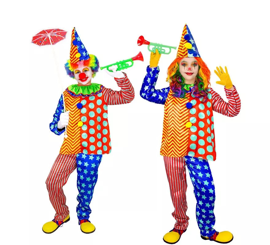 Translation missing: de.Disfraz de Payaso rayas y lunares para niños y adolescente