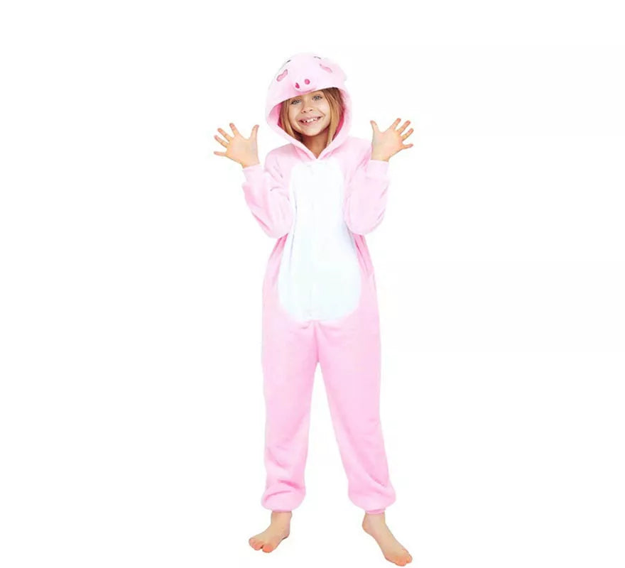 Translation missing: de.Disfraz de Pijama Cerdo rosa con capucha para niña