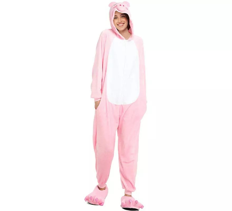 Translation missing: de.Disfraz de Pijama Cerdo rosa suave para adultos