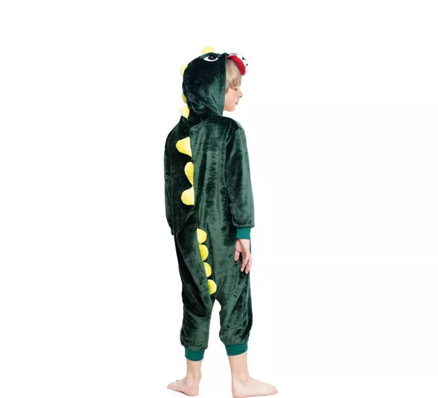Translation missing: de.Disfraz de Pijama Dinosaurio verde y amarillo con capucha para niño