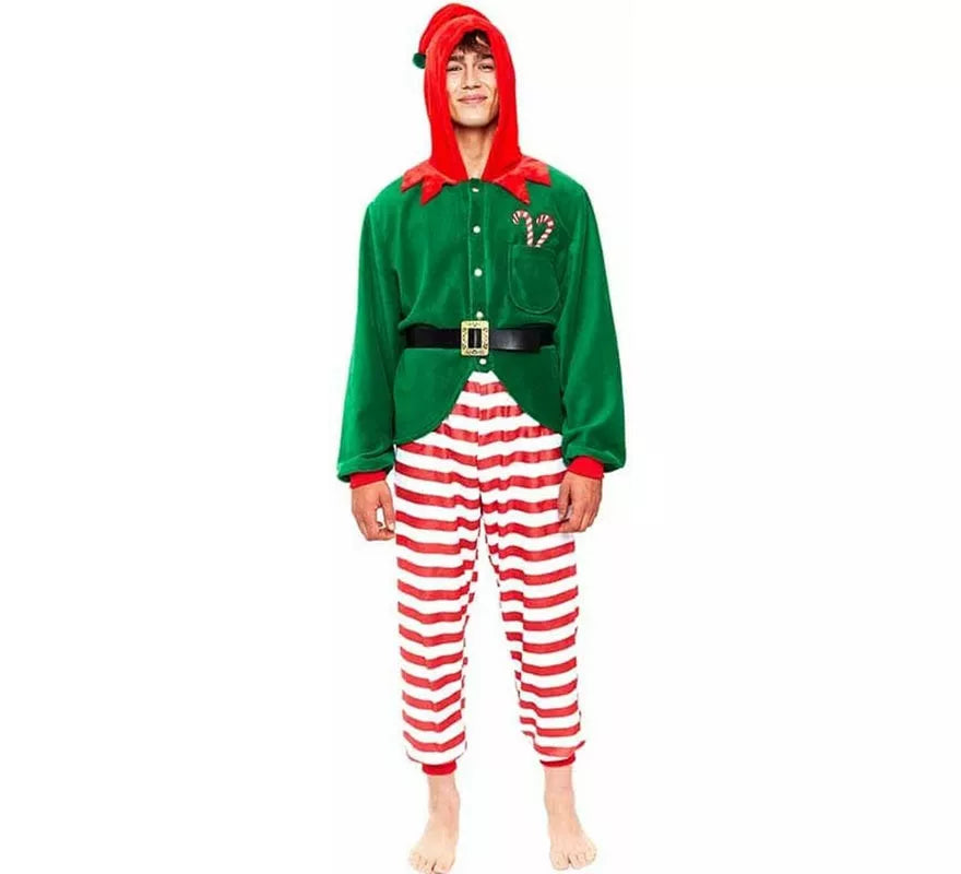 Translation missing: de.Disfraz de Pijama Elfo a rayas rojo para hombre