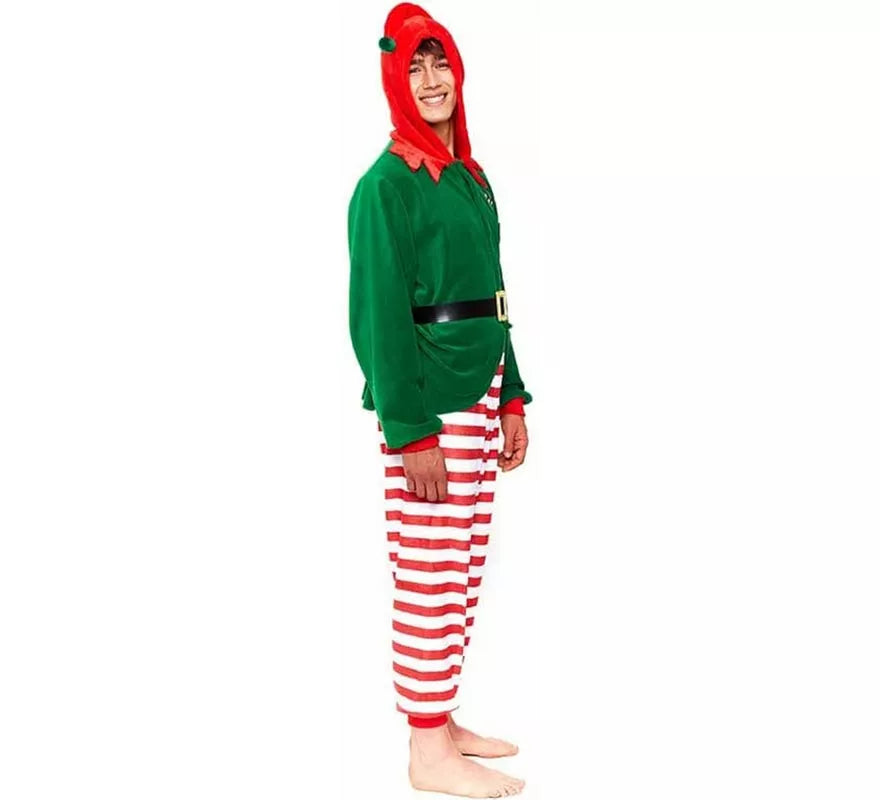 Translation missing: de.Disfraz de Pijama Elfo a rayas rojo para hombre
