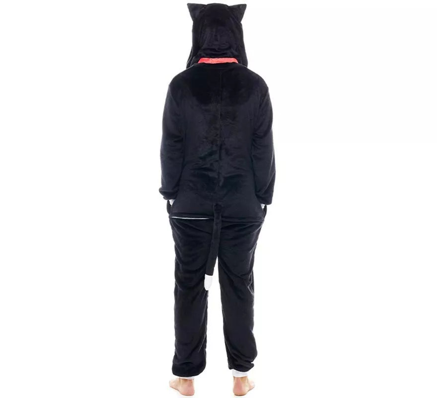 Translation missing: de.Disfraz de Pijama Gato negro con cascabel para adultos