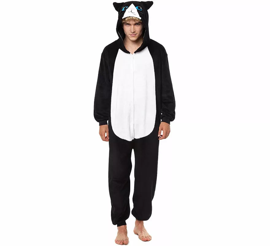 Translation missing: de.Disfraz de Pijama Gato negro y blanco para adultos