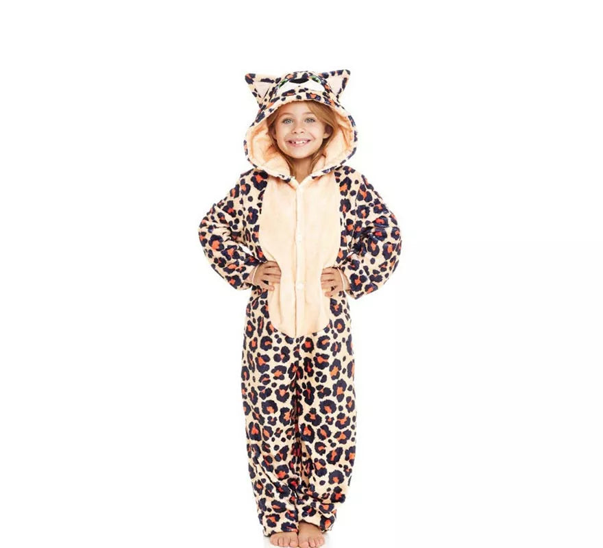 Translation missing: de.Disfraz de Pijama Leopardo marrón con capucha para niña