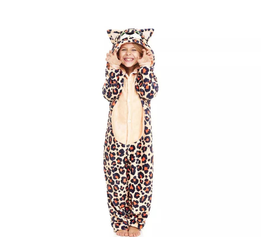 Translation missing: de.Disfraz de Pijama Leopardo marrón con capucha para niña