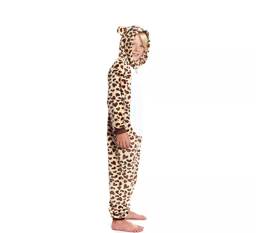 Translation missing: de.Disfraz de Pijama Leopardo marrón con capucha para niño